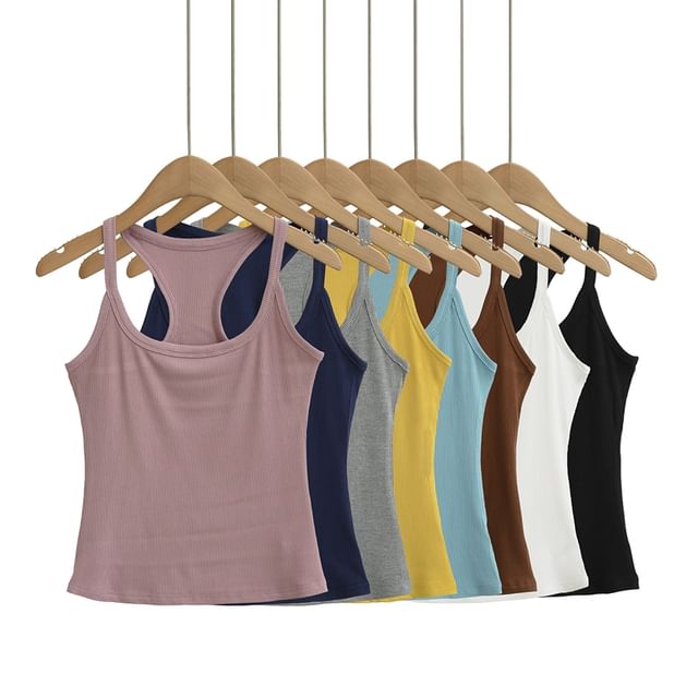 Ulark-Plain Ribbed Racerback Camisole Top