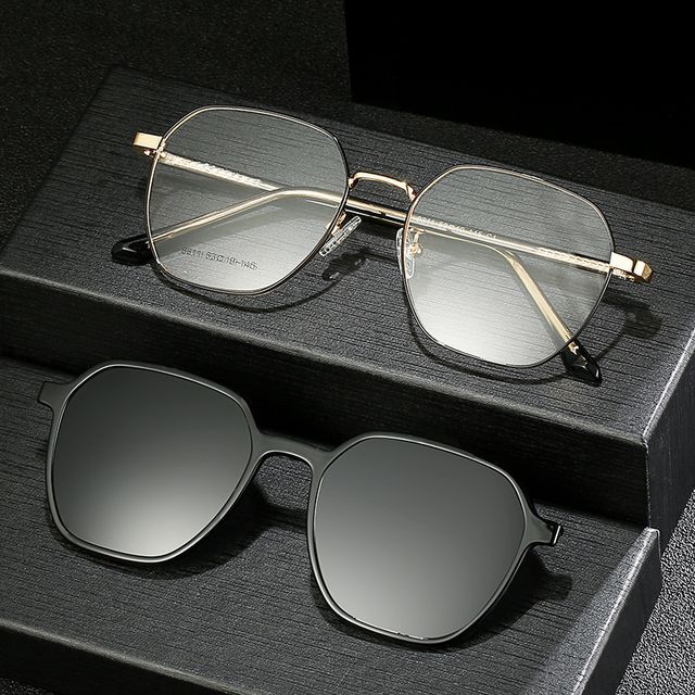 Aisyi Square Glasses with Snap On Sunglasses YesStyle