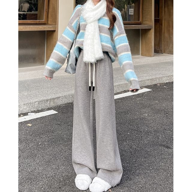 evanesce-High Rise Plain Baggy Pants