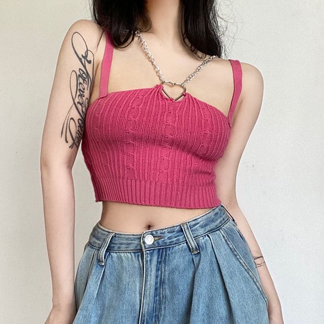 BrickBlack Spaghetti-Strap Square-Neck Heart Chain Crop Camisole - Main Image