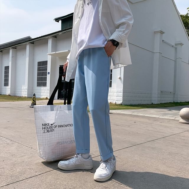 Koiyua-Mid Rise Plain Cropped Tapered Pants