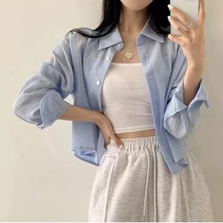 Happo Long-Sleeve Striped Button-Up Crop Shirt Sale