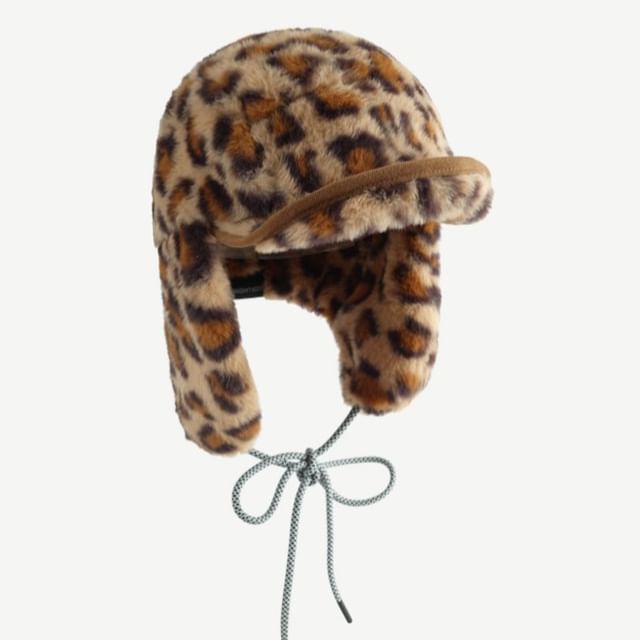 HARPY-Leopard Patterned Fluffy Trapper Hat