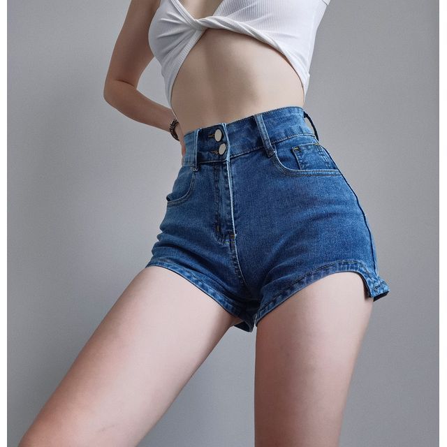 Maisee-High Waist Denim Hot Pants