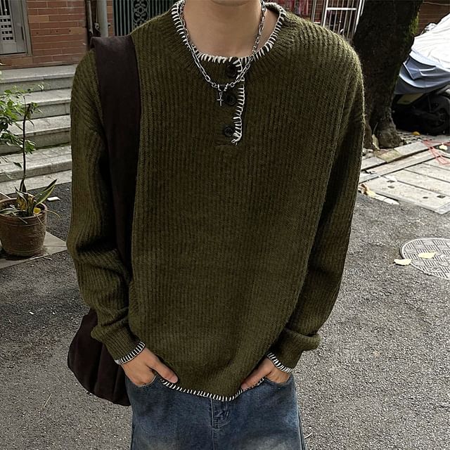 Real Boy-Crew Neck Stitching Oversized Sweater