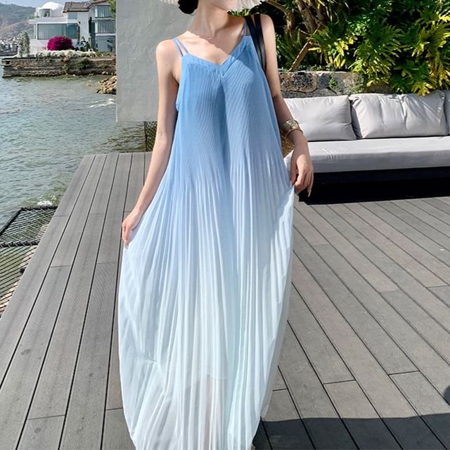 Faiar-Spaghetti Strap Gradient Maxi A-Line Dress