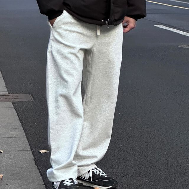 DragonRoad-Drawstring Waist Plain Loose Fit Sweatpants