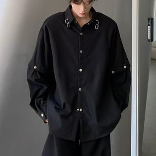 Posive-Plain Hoop Detail Oversized Shirt