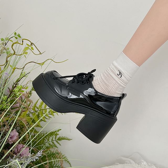 Nikao-Block Heel Platform Lace Up Oxfords