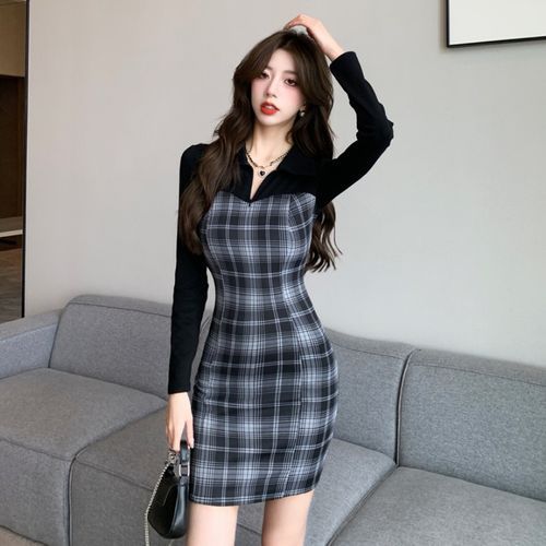 Plaid sheath cheap dress