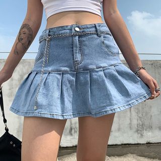 Fayefawn - Denim Ruffle Hem Mini Skirt | YesStyle