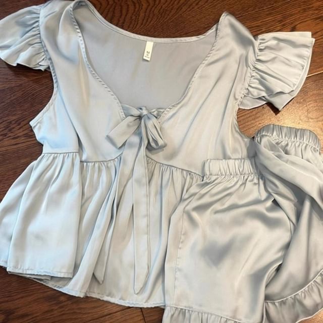 GOUB-Pajama Set Cap-Sleeve Plain Top Shorts
