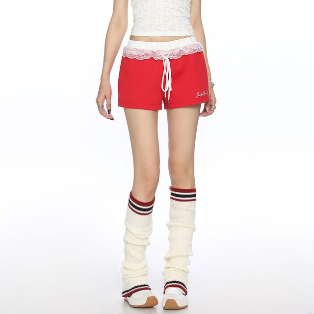 Berrytrix-High Waist Lace Trim Shorts