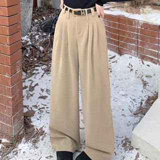 Beem-High Rise Plain Baggy Pants