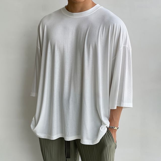 mopagrati-34-Sleeve Round Neck Plain T-Shirt