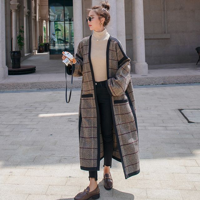 Tzarkozy-Plaid Maxi Open Front Coat
