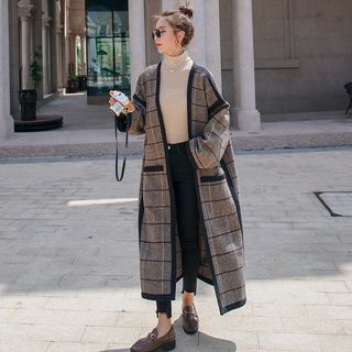 Tzarkozy Plaid Maxi Open Front Coat Sale