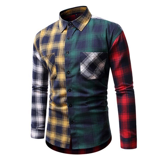Sheck-Plaid Color Block Shirt