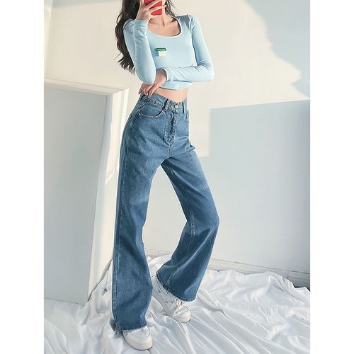 Washed High-Waist Wide-Leg Jeans