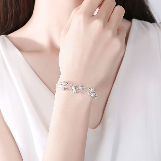 Gaya-Beaded Layered Sterling Silver Bracelet