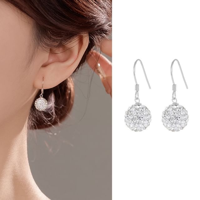 pexrl jewelry-Sterling Silver Rhinestone Bead Drop Earring