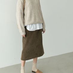 PPGIRL - Drawstring Corduroy Long Skirt PPGIRL - Drawstring Corduroy Long Skirt