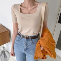 MERONGSHOP - Square-Neck Slim-Fit T-Shirt MERONGSHOP - Square-Neck Slim-Fit T-Shirt