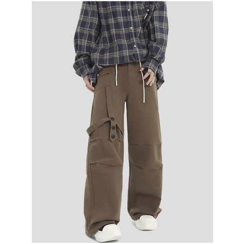 Banash - Low Rise Plain Wide Leg Cargo Pants