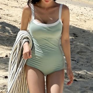 CUCURBIT-Spaghetti Strap Contrast Trim Swimsuit