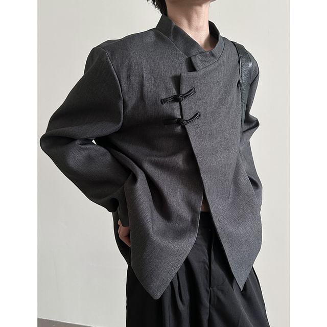 Nahagin-Stand Collar Plain Frog Closure Blazer