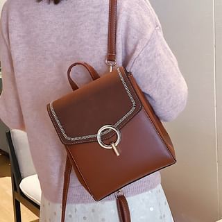 Musa Fiber Backpack MUSA - Convertible Embroidered Faux Leather Backpack | YesStyle