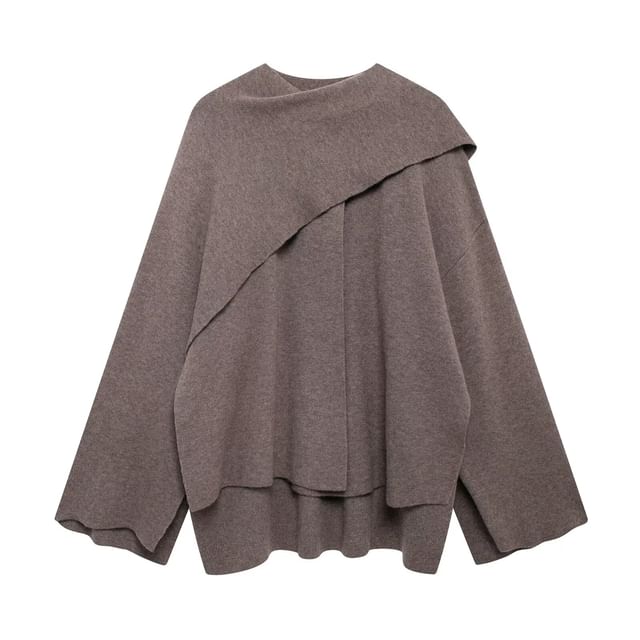 Faiar-Round Neck Melange Asymmetrical Sweater