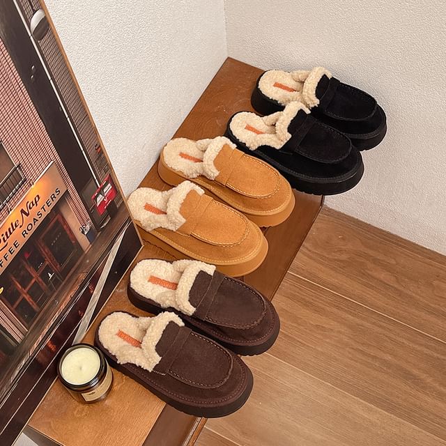 Asterisk-Fleece-Lined Platform Mules