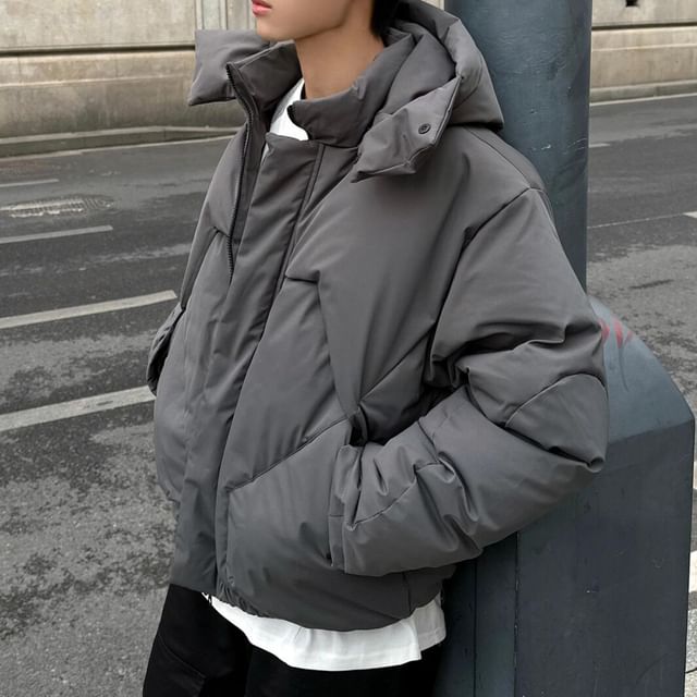 DragonRoad-High Neck Hooded Zip-Up Puffer Jacket