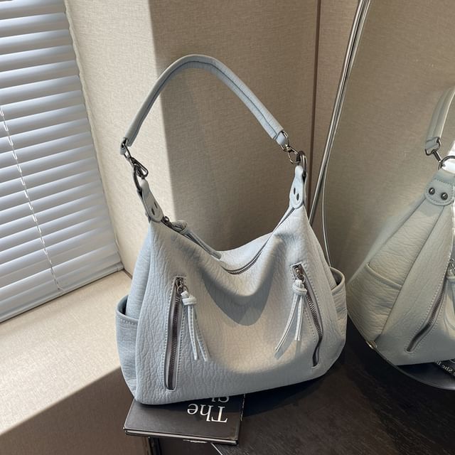 KOCORE-Plain Faux Leather Tote Bag