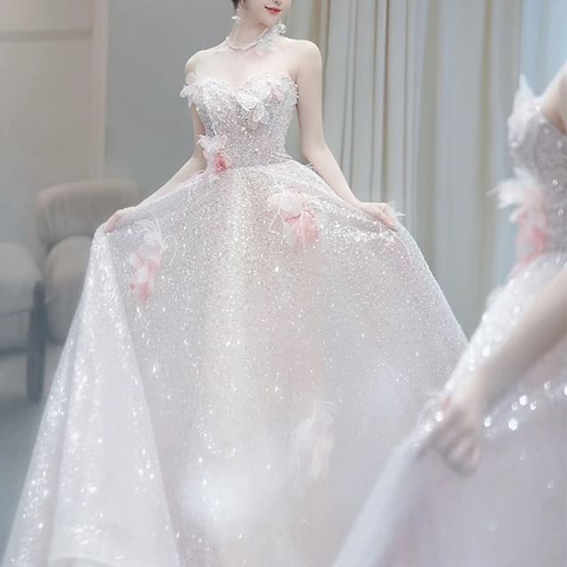 Showstopper - Strapless Glitter Floral A-Line Wedding Gown | YesStyle