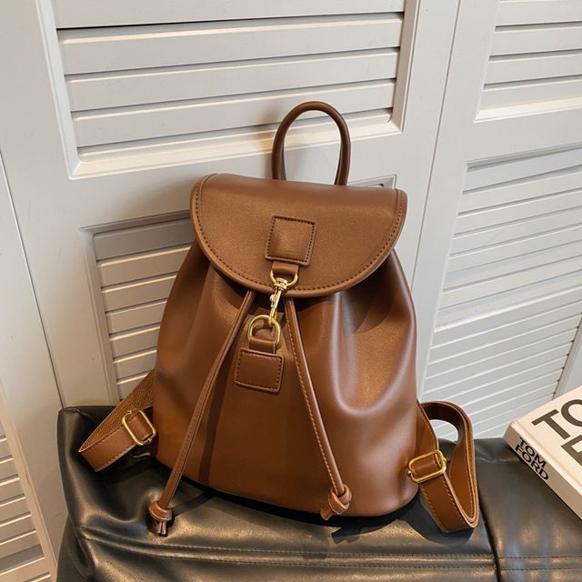 Mayanne-Faux Leather Buckled Flap Backpack