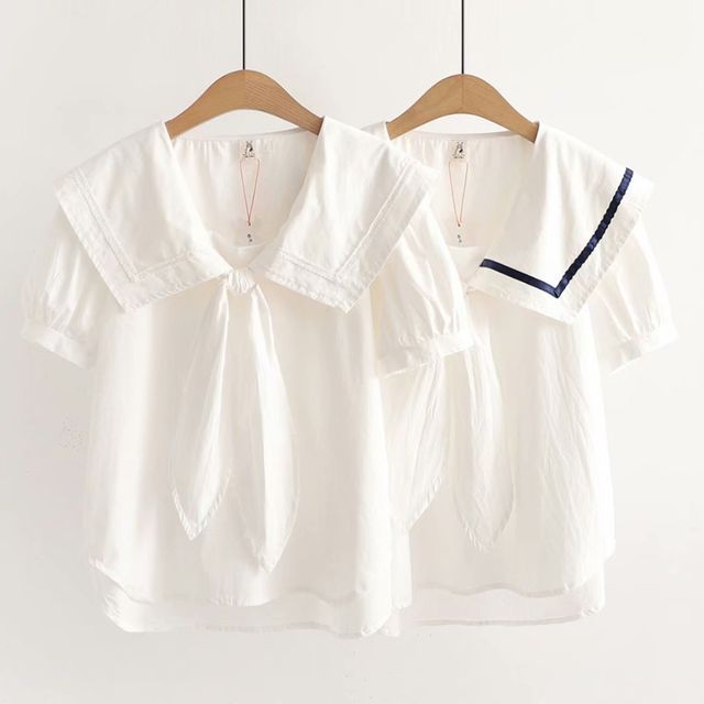 Suzette - Short-Sleeve Sailor Collar Bow Blouse | YesStyle