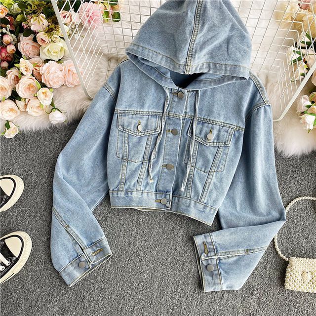 Yearnin - Hooded Cropped Denim Jacket | YesStyle
