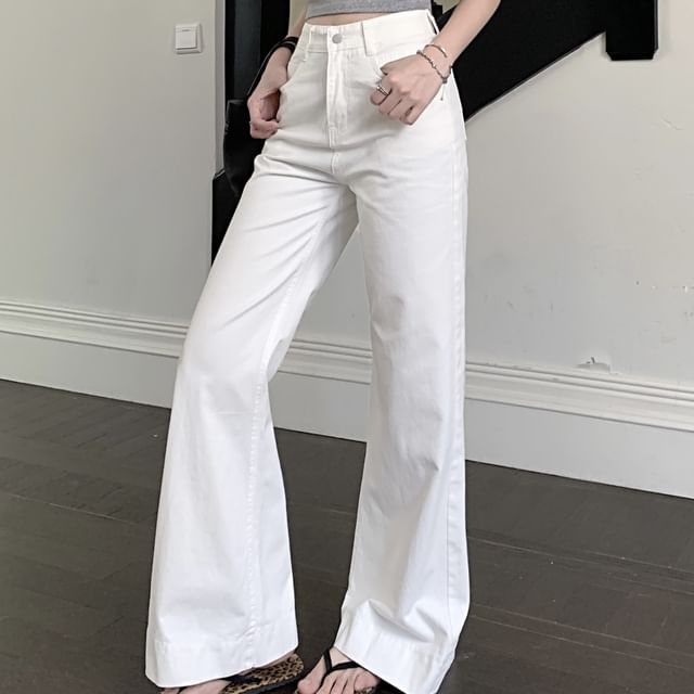 KUMI-High Waist Washed Flared Jeans Various Designs