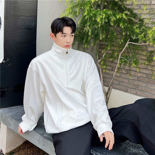 Patow-Mock-Neck Half-Zip Plain Sweatshirt