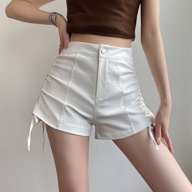 Yako-High Waist Plain Drawstring Shorts