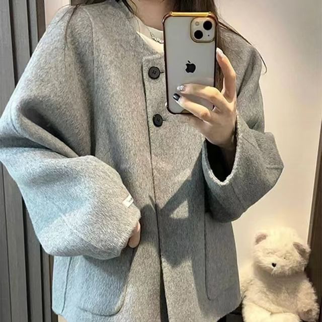 Sienne-V-Neck Plain Button Jacket