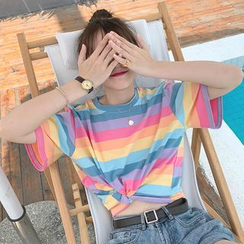 CosmoCorner - Color-Block Striped Short-Sleeve T-Shirt CosmoCorner - Color-Block Striped Short-Sleeve T-Shirt