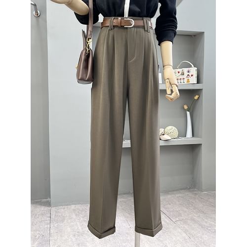 Mid Rise Plain Tapered Dress Pants / Long-Sleeve Notch Lapel Contrast Trim  Button Knit Top