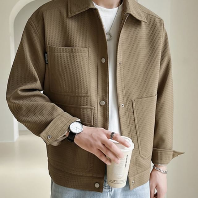 Zentrus-Collared Plain Button Jacket