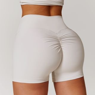 Skinniano High Waist Plain Ruched Yoga Shorts Sale