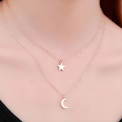 Alycia - Alloy Moon & Star Pendant Layered Necklace Alycia - Alloy Moon & Star Pendant Layered Necklace