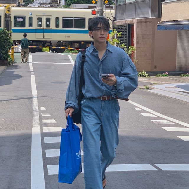 MRCYC-Collared Washed Denim Shirt