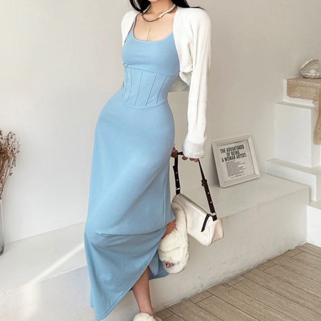 sachin and babi light blue dress Tiered ruffle chiffon maxi cardigan | Dress main image 1